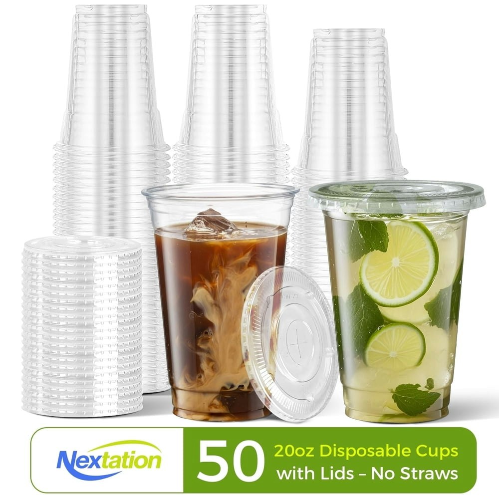 Nextation 20-ounce Clear Plastic Cups with Lids 50-Pack: $14.99 Nextation 20-ounce Clear Plastic Cups with Lids 50-Pack: $14.99