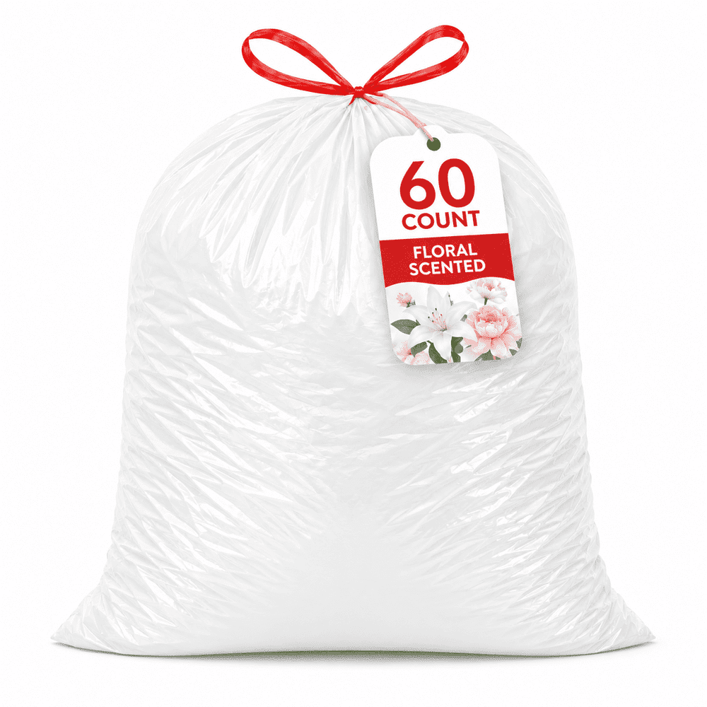 30-Gallon Floral Scented Drawstring Trash Bags 60-Count: $16.99 30-Gallon Floral Scented Drawstring Trash Bags 60-Count: $16.99