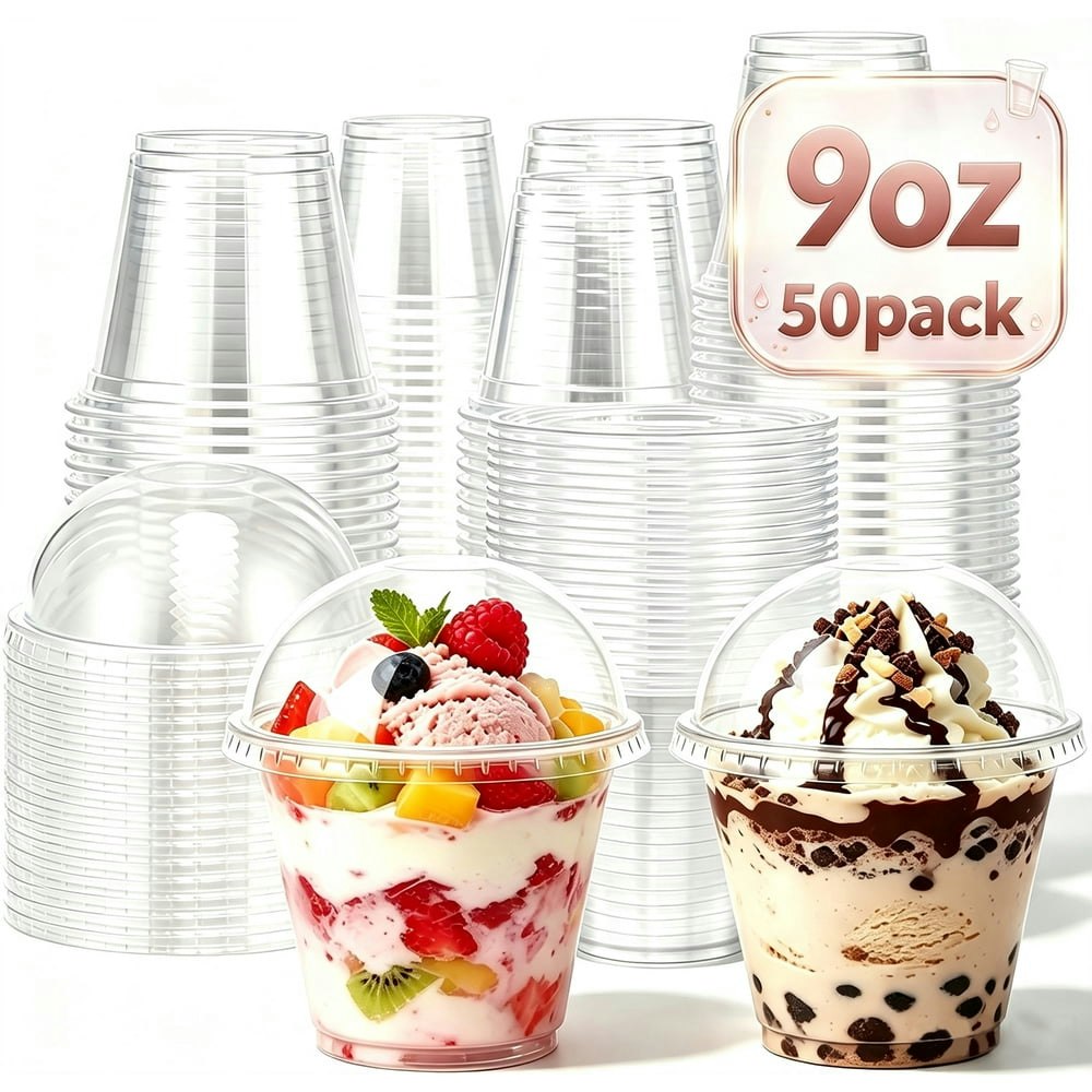 Lamosi 9oz Clear Plastic Dessert Cups with Dome Lids 50-Pack: $12.89