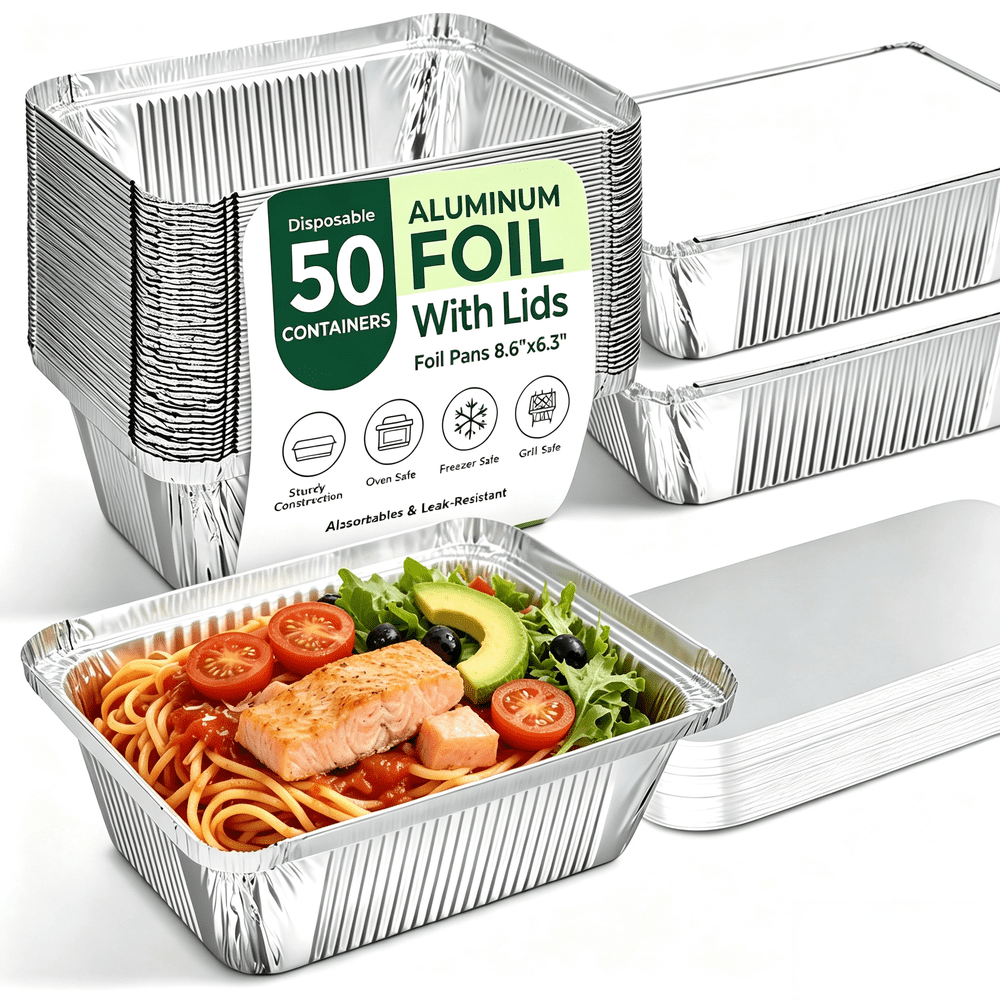 8.6"x6.3" Aluminum Pans with Lids 50-Pack: $16.99 8.6"x6.3" Aluminum Pans with Lids 50-Pack: $16.99