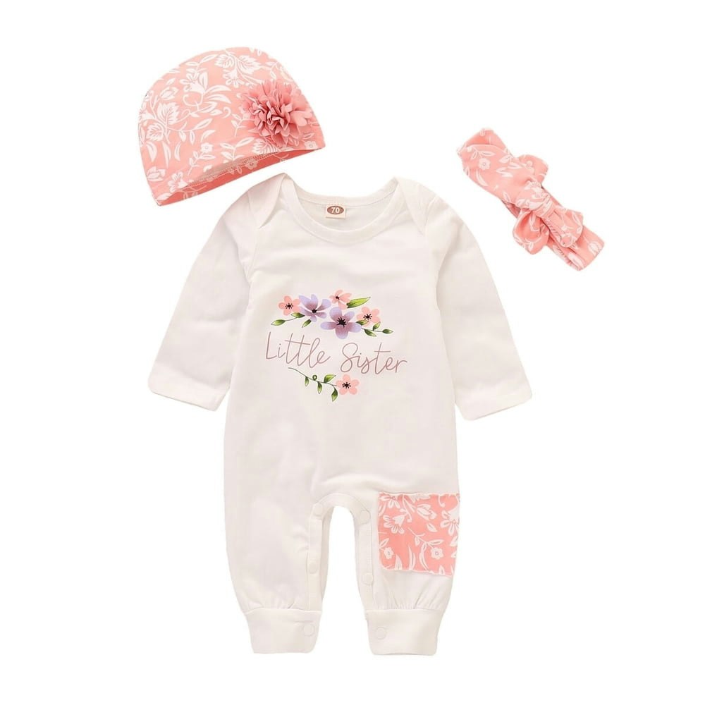Baby Girl Long Sleeve Romper 3-Piece Clothing Set: $14.99