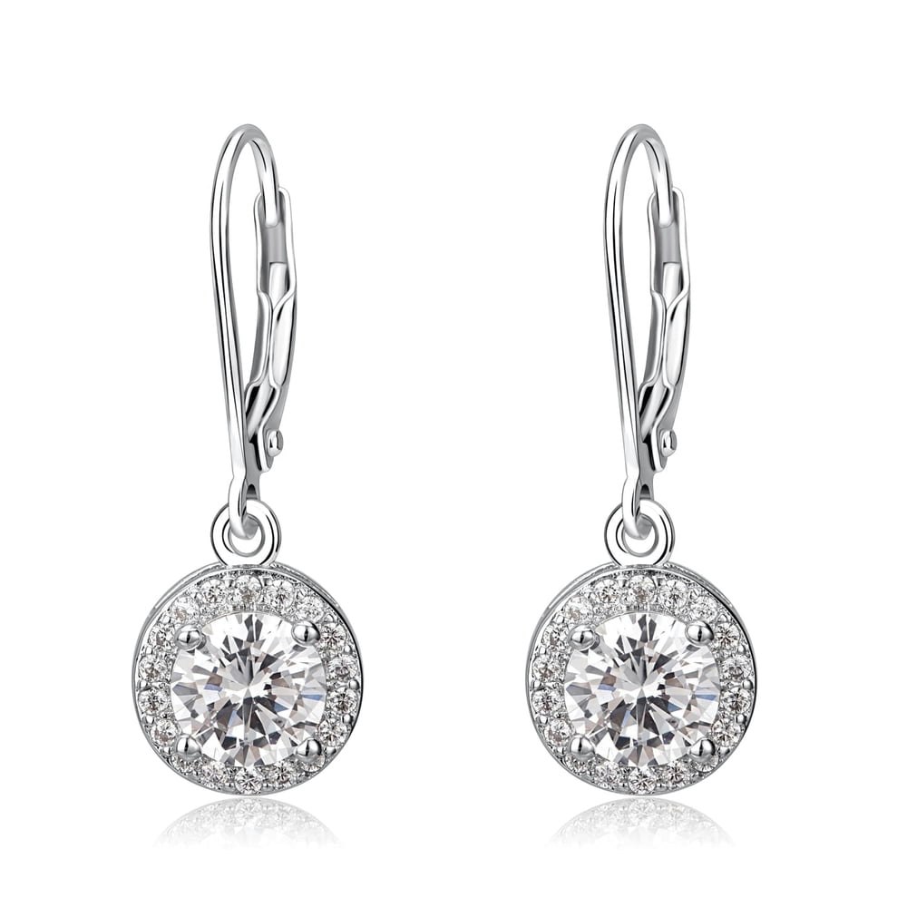 Amy and Annette 18K White Gold Plated Halo Crystal Leverback Earrings: $14.99 Amy and Annette 18K White Gold Plated Halo Crystal Leverback Earrings: $14.99