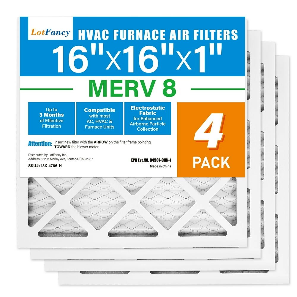 LotFancy 16x16x1 MERV 8 Pleated HVAC Furnace Filters 4-Pack: $32.99