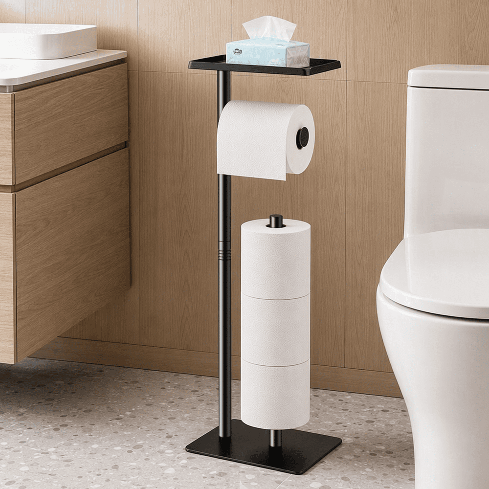 Mibote Freestanding Toilet Paper Holder with Shelf: $16.99