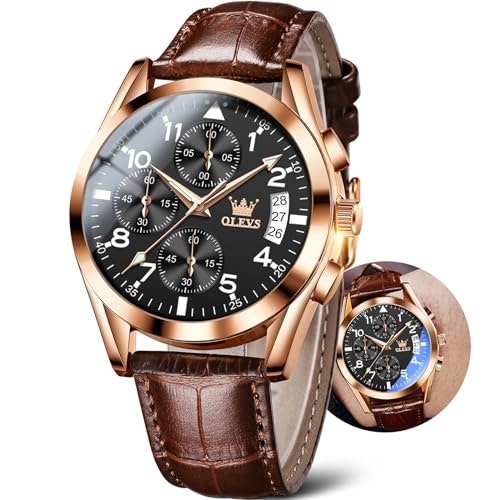 Men's Brown Leather Analog Chronograph Watch: $34.65