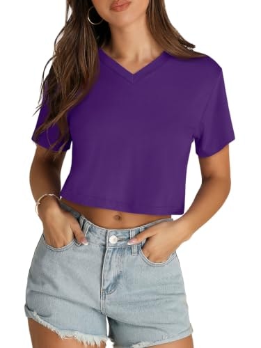 Women's Short Sleeve V-Neck Cropped T-Shirt: $12.74 Women's Short Sleeve V-Neck Cropped T-Shirt: $12.74