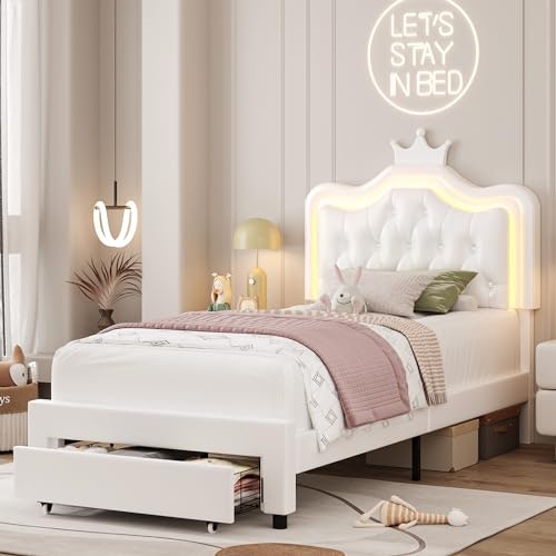 Keyluv Twin Upholstered LED Bed Frame: $177.13