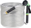 HiMiss 50-Foot Stainless Steel Kink-Free Garden Hose w/ 10-Function Spray Nozzle for $28 + free shipping