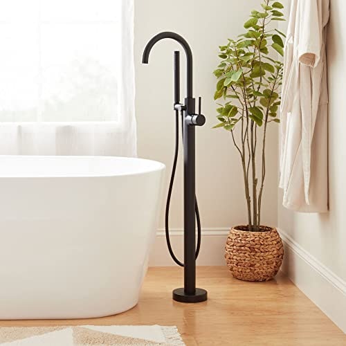 Signature Hardware Lexia Floor Mounted Tub Filler Faucet with Hand Shower: $1,641.18 Signature Hardware Lexia Floor Mounted Tub Filler Faucet with Hand Shower: $1,641.18