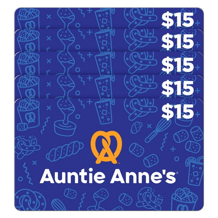 Five Auntie Anne's Restaurant $15 Gift Cards ($75 Value): $60