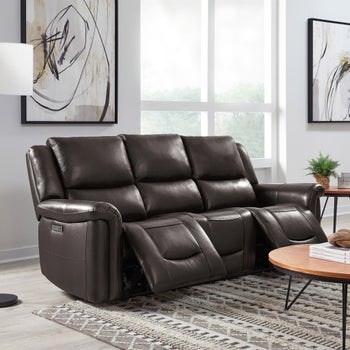 Alba Leather Power Reclining Sofa w/ Power Headrests: $1,000