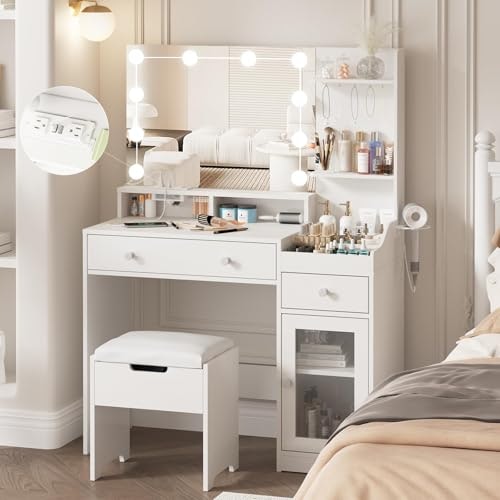 Vabches Vanity Desk with Lighted Mirror and Storage Stool: $149.98 Vabches Vanity Desk with Lighted Mirror and Storage Stool: $149.98