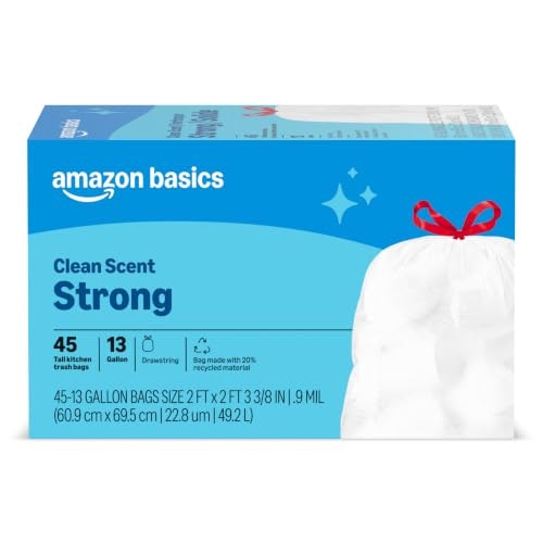 Amazon Basics 13-Gallon Tall Kitchen Drawstring Trash Bags 45-Count: $5.39 Amazon Basics 13-Gallon Tall Kitchen Drawstring Trash Bags 45-Count: $5.39