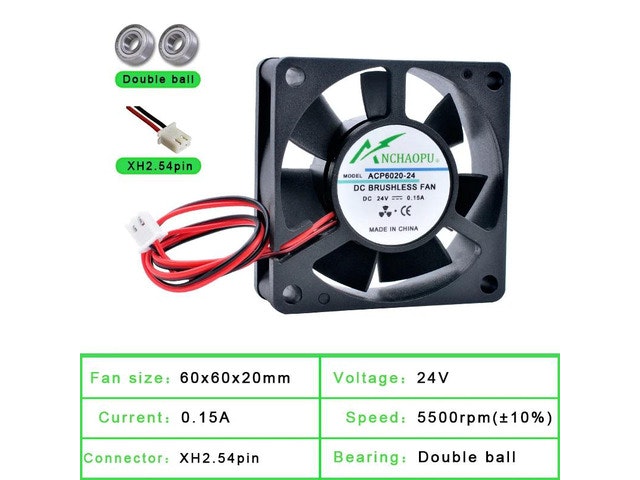 ACP6020 60mm DC 24V 2-Pin Cooling Fan: $22 ACP6020 60mm DC 24V 2-Pin Cooling Fan: $22