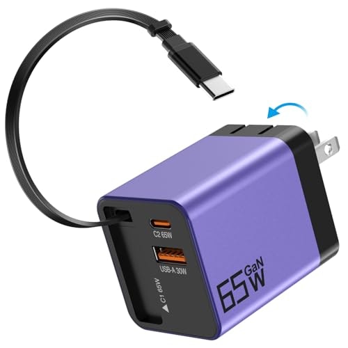65W 3-Port GaN USB-C Charger with Retractable Cable: $19.98 65W 3-Port GaN USB-C Charger with Retractable Cable: $19.98