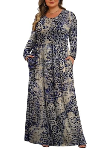 Tencede Women's Plus Size Long Sleeve Maxi Dress with Pockets: $27.99
