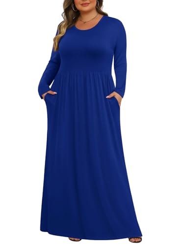 Tencede Women's Plus Size Long Sleeve Maxi Dress with Pockets: $27.99 Tencede Women's Plus Size Long Sleeve Maxi Dress with Pockets: $27.99
