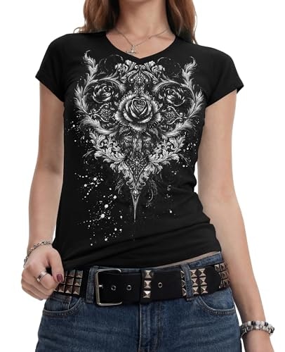 Iwollence V-Neck Graphic Baby Tee: $12.74 Iwollence V-Neck Graphic Baby Tee: $12.74