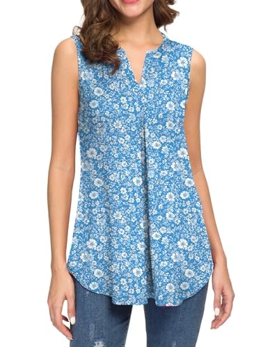 Neineiwu Women's V-Neck Sleeveless Pleated Tank Top: $14.98