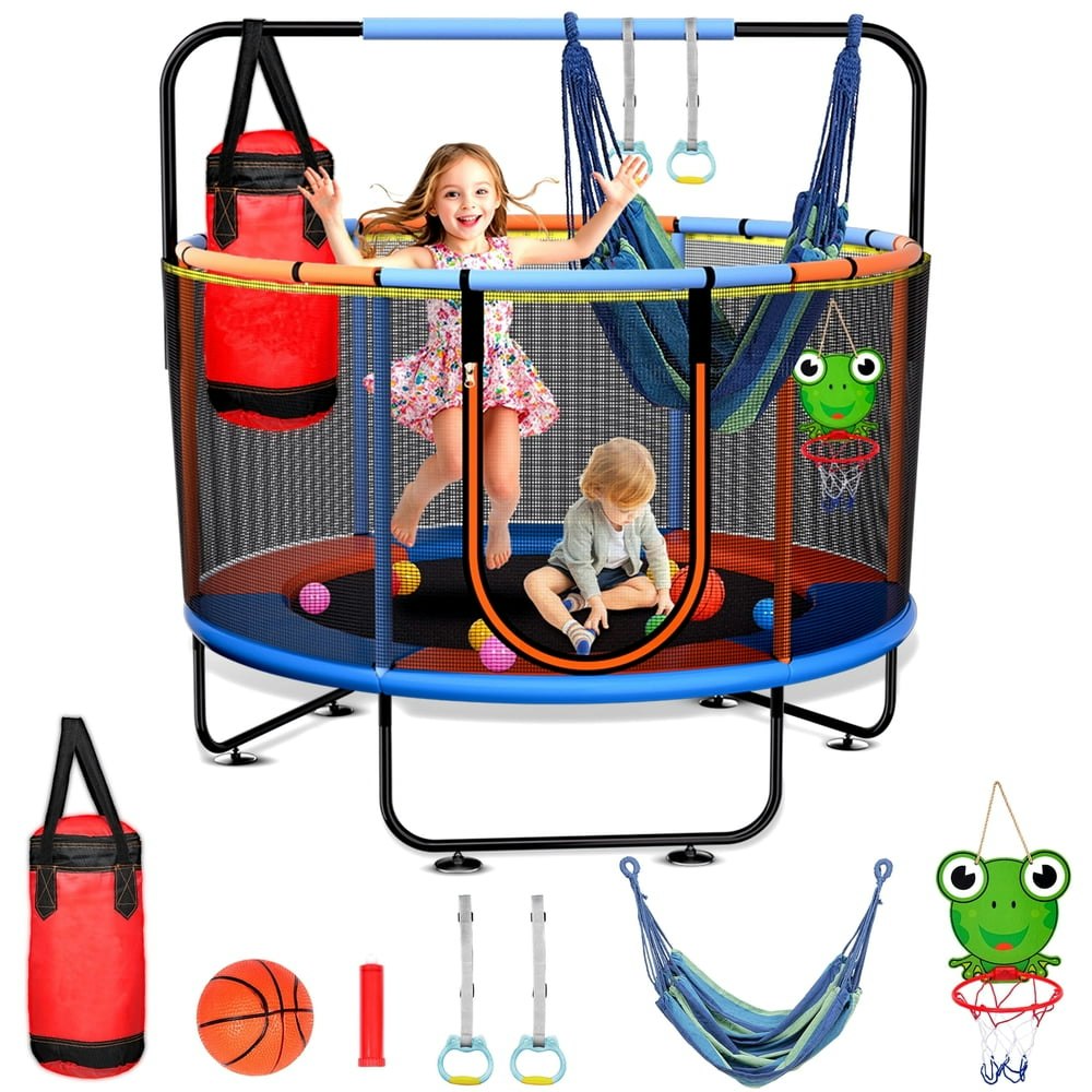 Vipuse 55-Inch Kids' Round Trampoline with Enclosure and Basketball Hoop: $79.98 Vipuse 55-Inch Kids' Round Trampoline with Enclosure and Basketball Hoop: $79.98