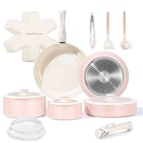 Chef Power 19-Piece Ceramic Nonstick Cookware Set with Detachable Handles: $39.99