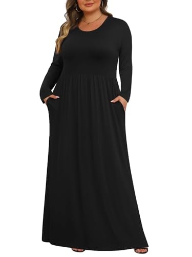 Tencede Women's Plus Size Long Sleeve Maxi Dress with Pockets: $27.99 Tencede Women's Plus Size Long Sleeve Maxi Dress with Pockets: $27.99