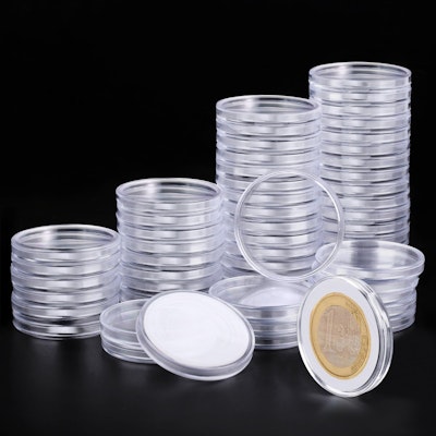 Utron 60pc Clear Plastic Coin Capsules w/ Adjustable Gasket for $7 + free shipping w/ Prime