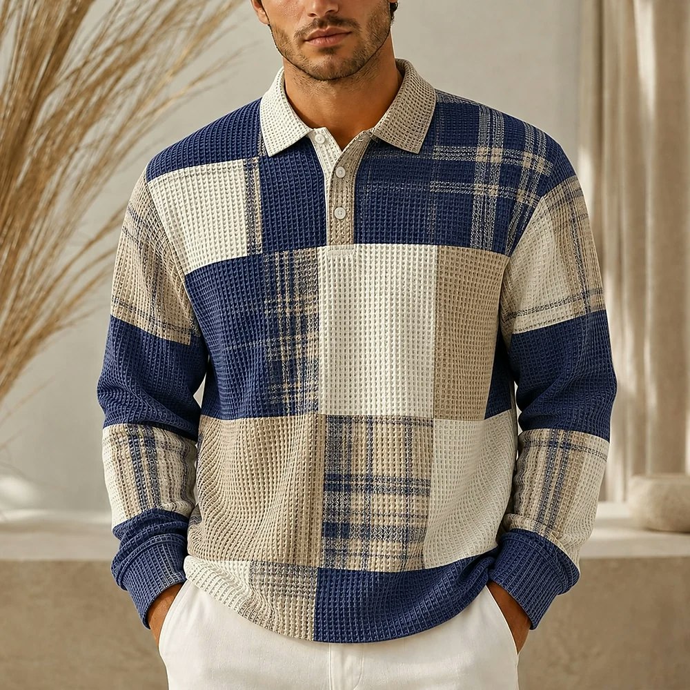 Men's Colorblock Geometric Waffle Polo Shirt: 2 for $16