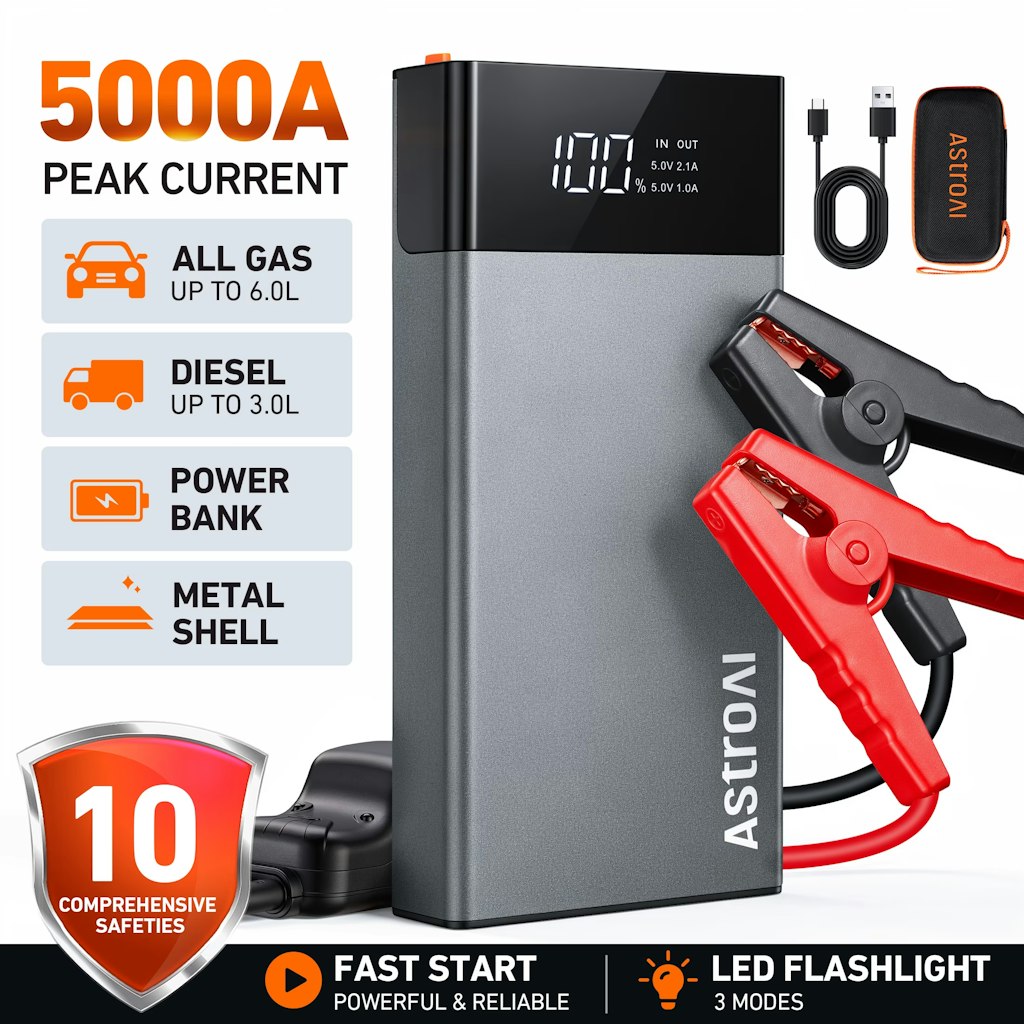 AstroAI 5,000A Peak 12V Car Jump Starter: $28.99 AstroAI 5,000A Peak 12V Car Jump Starter: $28.99