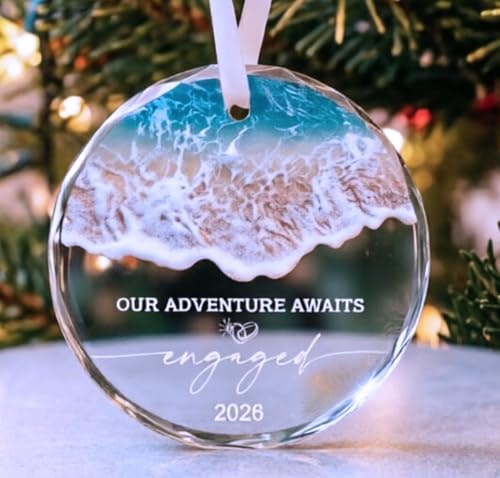 Our Adventure Awaits Glass Engagement Ornament: $6.29