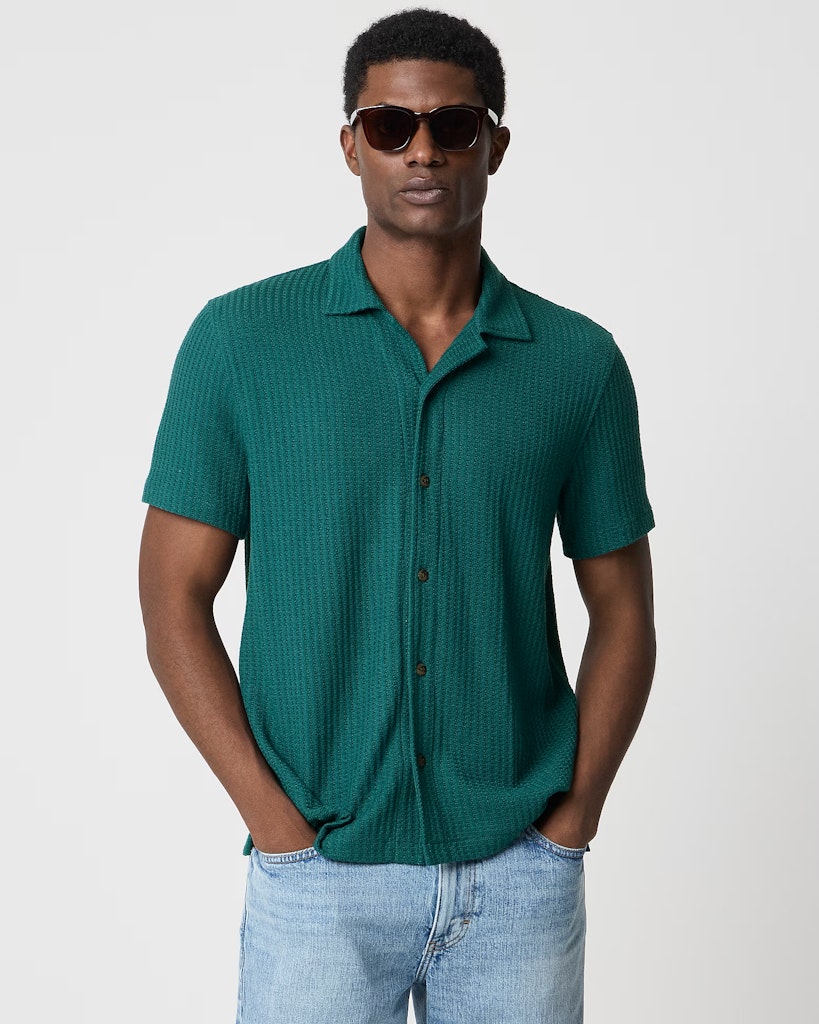 J.Crew Factory Short-Sleeve Textured Camp Shirt for Men: $21