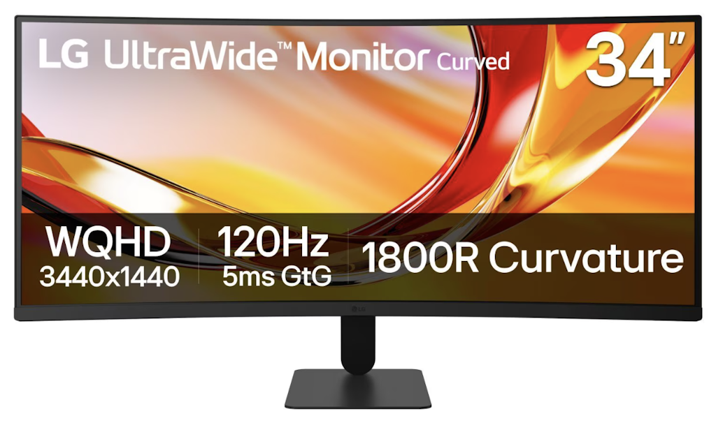 LG 34" 1440p UltraWide Curved UHD Monitor: $199