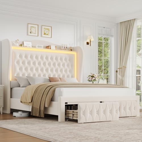 Queen Upholstered Platform Bed Frame with LED Lights and Storage Drawers: $283.04 Queen Upholstered Platform Bed Frame with LED Lights and Storage Drawers: $283.04