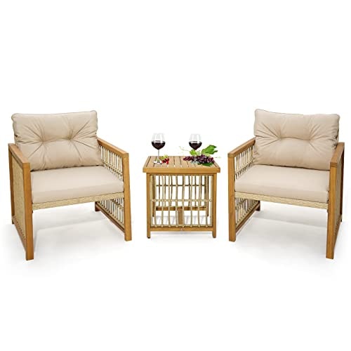 Tangkula 3-Piece Acacia Wood and Wicker Patio Bistro Set: $274.99 Tangkula 3-Piece Acacia Wood and Wicker Patio Bistro Set: $274.99
