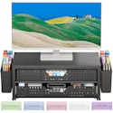 2-Tier Monitor Stand Riser w/ Drawer & Pen Holders Desk Organizer for $24 + free shipping w/ Prime