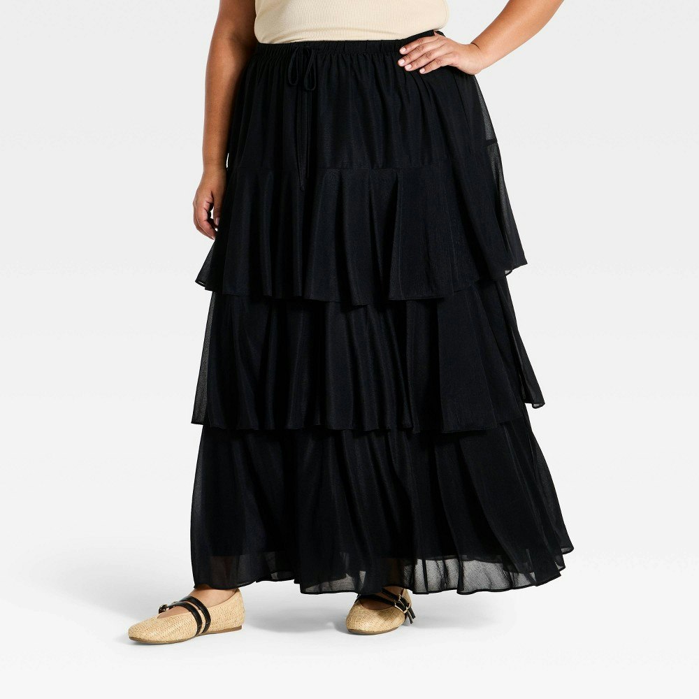 Ava & Viv Women's Plus Mesh Tiered Maxi Skirt: $35