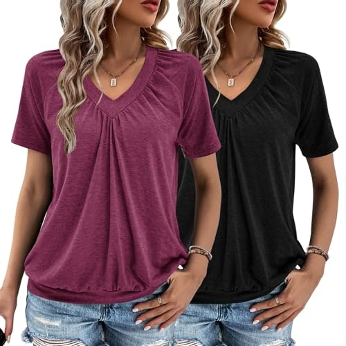 Women's V-Neck Short Sleeve Ruched Top 2-Pack: $18.99 Women's V-Neck Short Sleeve Ruched Top 2-Pack: $18.99