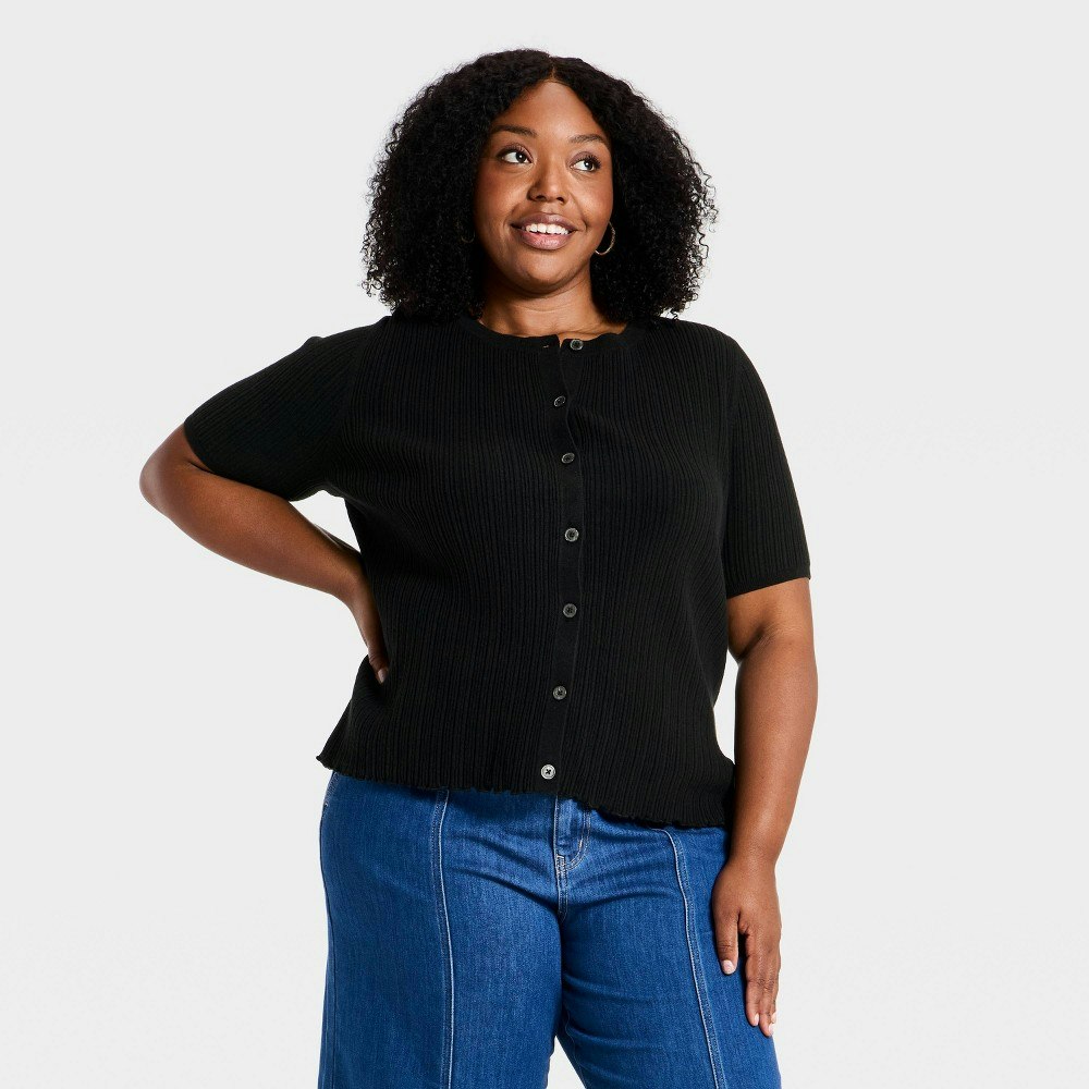 Ava & Viv Women's Plus Button-Front Ribbed Cardigan Sweater: $25 Ava & Viv Women's Plus Button-Front Ribbed Cardigan Sweater: $25