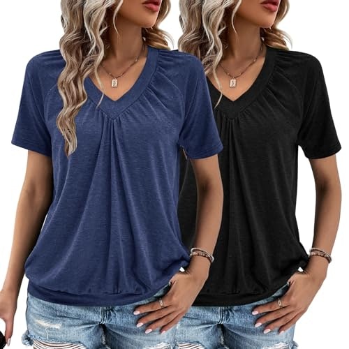 Women's V-Neck Short Sleeve Ruched Top 2-Pack: $19.99 Women's V-Neck Short Sleeve Ruched Top 2-Pack: $19.99