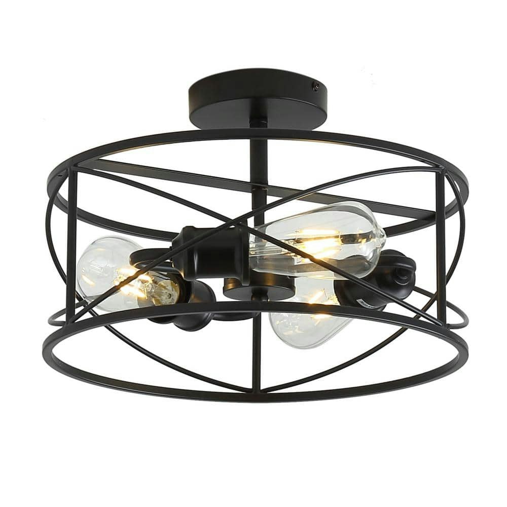 14-Inch 3-Light Farmhouse Drum Semi-Flush Mount Pendant Light: $81.71
