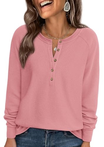 Prettygarden Women's Long Sleeve Waffle Knit Henley Tunic: $16.98 Prettygarden Women's Long Sleeve Waffle Knit Henley Tunic: $16.98