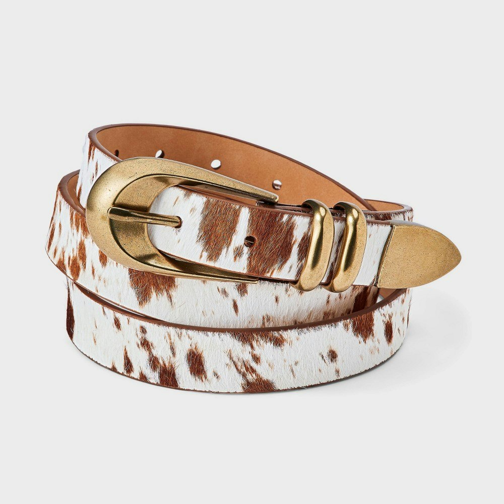 Women's Calf Hair Leather Gold Buckle Belt: $30