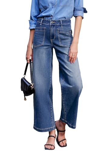 Sidefeel Women's High-Waisted Wide-Leg Ankle Jeans: $27.99