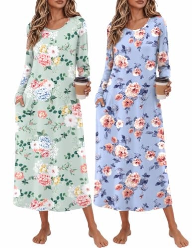 Ekouaer Women's Long Sleeve Nightgown with Pockets: $27.98 Ekouaer Women's Long Sleeve Nightgown with Pockets: $27.98