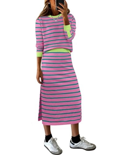 Anrabess Women's 2-Piece Striped Sweater Skirt Set: $33.99