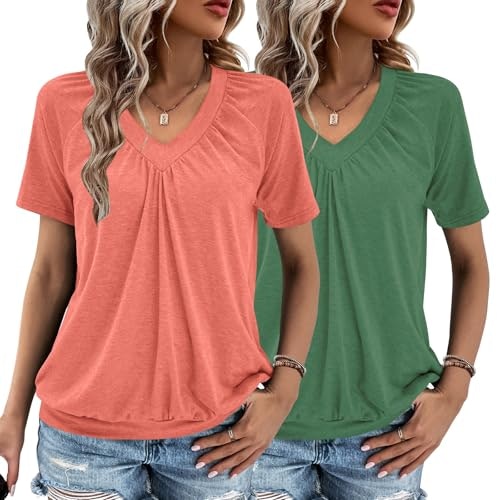 Women's V-Neck Short Sleeve Ruched Top 2-Pack: $22.98