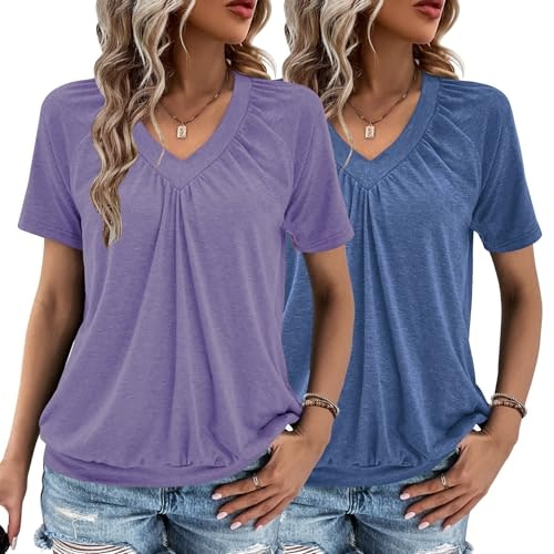 Women's V-Neck Short Sleeve Ruched Top 2-Pack: $22.99 Women's V-Neck Short Sleeve Ruched Top 2-Pack: $22.99