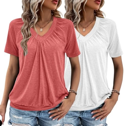 Women's V-Neck Short Sleeve Ruched Top 2-Pack: $19.99 Women's V-Neck Short Sleeve Ruched Top 2-Pack: $19.99