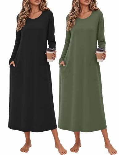 Ekouaer Women's Long Sleeve Maxi Nightgown 2-Pack: $27.98 Ekouaer Women's Long Sleeve Maxi Nightgown 2-Pack: $27.98