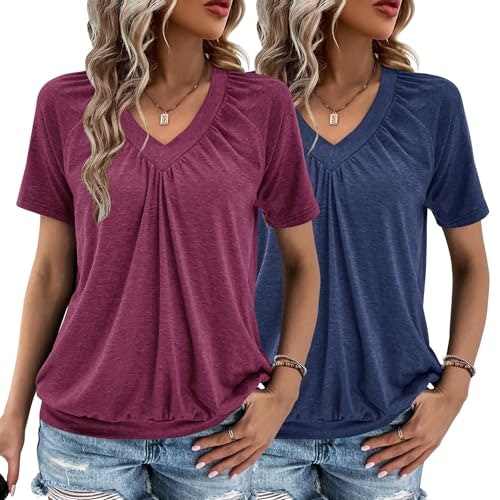 Women's V-Neck Short Sleeve Ruched Top 2-Pack: $18.99 Women's V-Neck Short Sleeve Ruched Top 2-Pack: $18.99